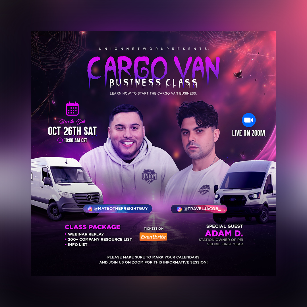 Cargo Van Business Class Flyer Design, Webinar, Online Event, Corporate, Zoom, Business Seminar Poster