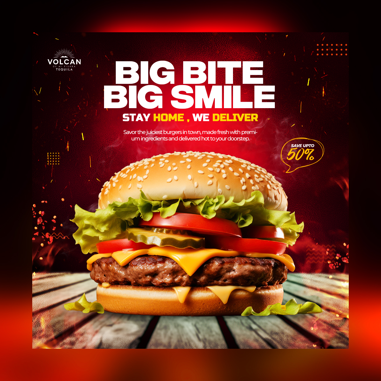 Food Flyer Design, Burger Restaurant, Fast Food, Delivery Promotion, Discount Offer Poster